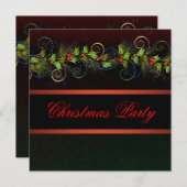 Zwart Rood Goud Holly Kerstfeest Kaart (Voorkant / Achterkant)