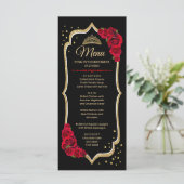 Zwart Rood Goud Quinceanera Menu (Staand voorkant)