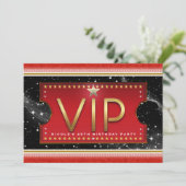 Zwart Rood Goud & Zilver Glam VIP Ticket Uitnodigi Kaart (Staand voorkant)