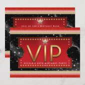 Zwart Rood Goud & Zilver Glam VIP Ticket Uitnodigi Kaart (Voorkant / Achterkant)