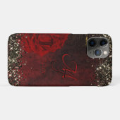 Zwart rood goudbloemmonogram Case-Mate iPhone case (Achterkant (horizontaal))