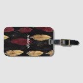 Zwart Rood Gouden Veren Bagagelabel (Voorkant (horizontaal))