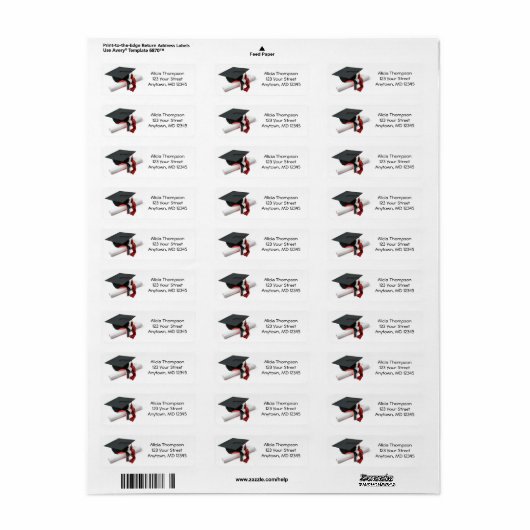 Zwart-rood-grijpkap en Tassel-adres Etiket (Full Sheet)