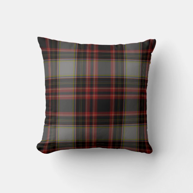 Zwart rood grijs Geel Gold Tartan Pset Kussen (Voorkant)