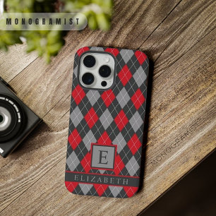  Zwart Rood Grijs Kleur Argyle iPhone 15 Pro Max Hoesje