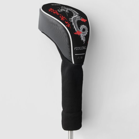 Zwart Rood Hand Getrokken Illustratie Draak Golfheadcover (Schuin)