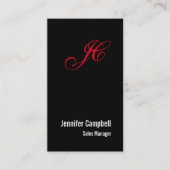 Zwart Rood Handschrift Monogram Naam Minimalist Visitekaartje (Voorkant)