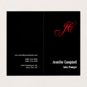 Zwart Rood Handschrift Monogram Naam Minimalist Visitekaartjes (Buitenkant ongevouwen)