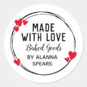 Zwart rood hart gemaakt met liefde ronde sticker (Voorkant)