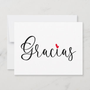 Zwart Rood Hart Handgeschreven Calligrafie Gracias Bedankkaart