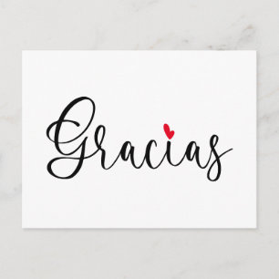 Zwart Rood Hart Handgeschreven Calligrafie Gracias Briefkaart