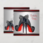 Zwart Rood Hoge Hak Schoenen Verjaardagsfeest Kaart (Voorkant / Achterkant)