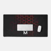 Zwart rood honingraat geometriepatroon Monogram Bureaumat (Keyboard & Muis)