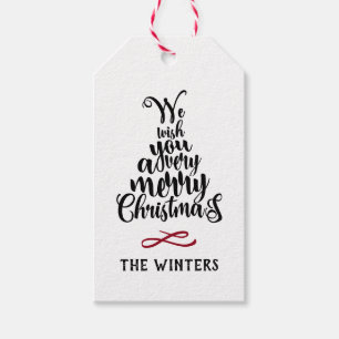 Zwart & Rood Kerstboom Lettering Holiday Gift Cadeaulabel