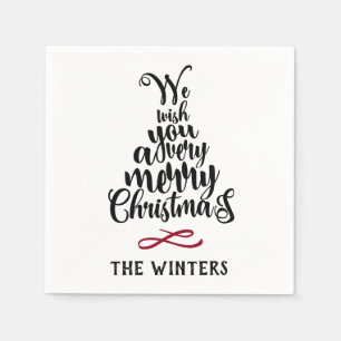 Zwart & Rood Kerstboom Lettering Vakantie Servet