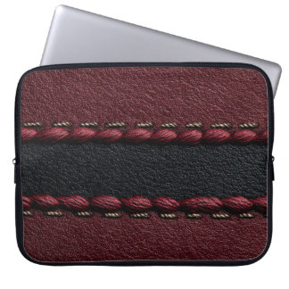 Zwart & rood leereffect laptop sleeve