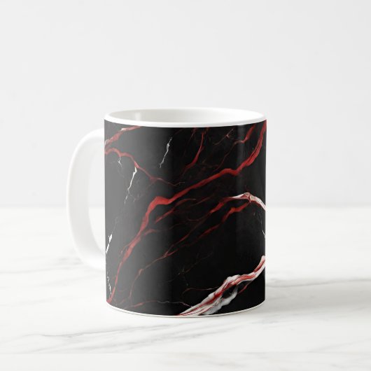 Zwart rood marmer koffiemok (Voorkant links)