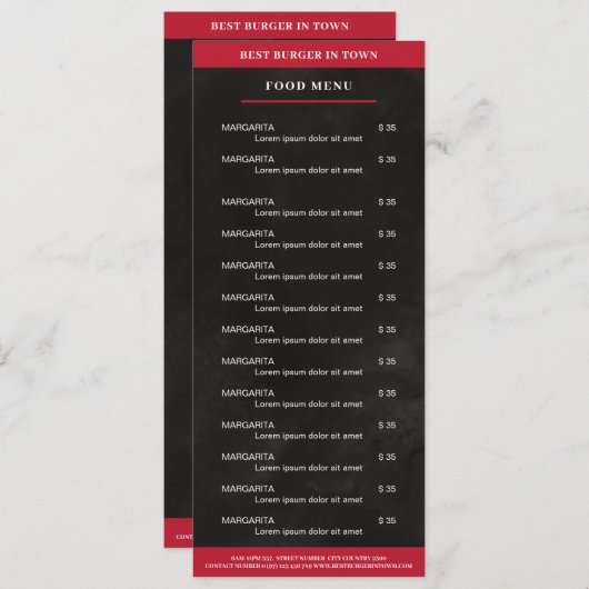 Zwart, rood menu (Voorkant / Achterkant)