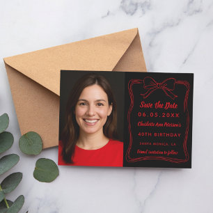 Zwart rood met de hand getekende boog foto verjaar save the date