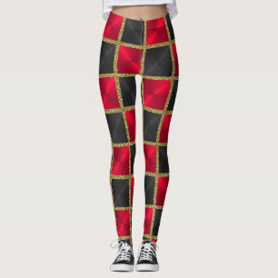 Zwart-rood met gouden pleinen leggings