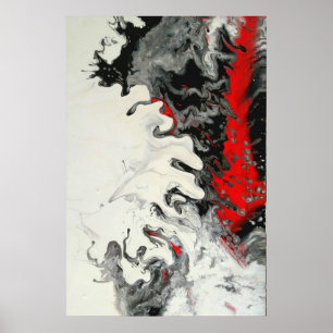 Zwart Rood Modern Abstract Vloeibare Kunst Poster