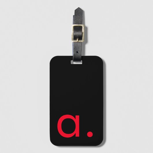 Zwart Rood Monogram Initiaal Letter Modern Plain Bagagelabel (Voorkant (verticaal))