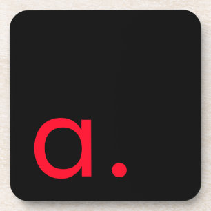 Zwart Rood Monogram Initiaal Letter Modern Plain Bier Onderzetter
