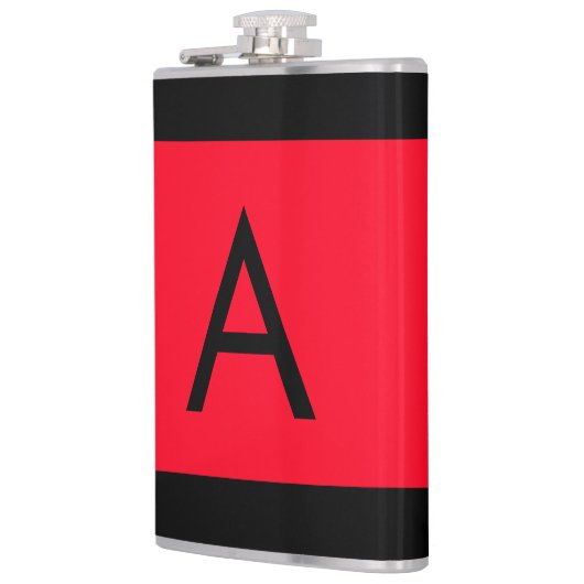 Zwart Rood Monogram Initiaal Letter Modern Plain Heupfles (Links)