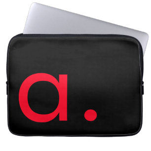 Zwart Rood Monogram Initiaal Letter Modern Plain Laptop Sleeve