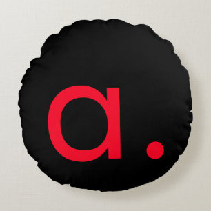 Zwart Rood Monogram Initiaal Letter Modern Plain Rond Kussen