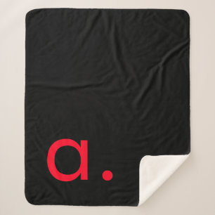Zwart Rood Monogram Initiaal Letter Modern Plain Sherpa Deken