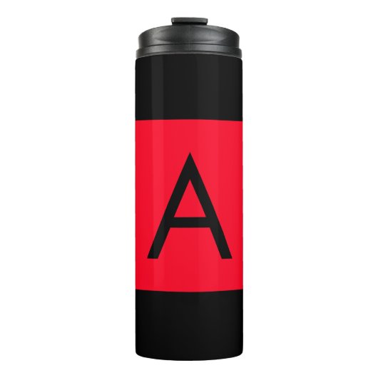 Zwart Rood Monogram Initiaal Letter Modern Plain Thermosbeker (Voorkant)