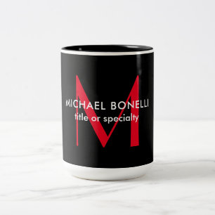Zwart Rood Monogram Moderne Minimalistische Naam I Tweekleurige Koffiemok