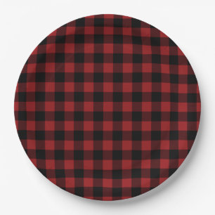 Zwart Rood Plaid Check Paper Borden Papieren Bordje