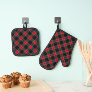 Zwart Rood Plaid Controleer Patroon Ovenwant & Pannenlap Set