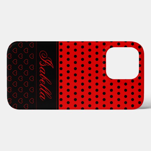 Zwart-rood-poolpuntpatroon, aangepaste naam Case-Mate iPhone case (Achterkant (horizontaal))