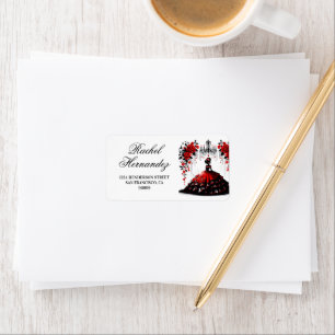 Zwart & rood quinceañera meisje etiket