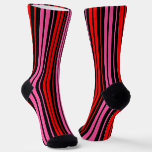 Zwart rood roze verticale strepen design klassiek sokken