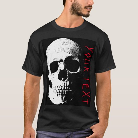 Zwart Rood Schedel Horror Tekst Mannen Modern Hall T-shirt (Voorkant)
