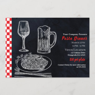 Zwart Rood Spaghetti Pasta Krijt Eetfeest Evenemen Kaart