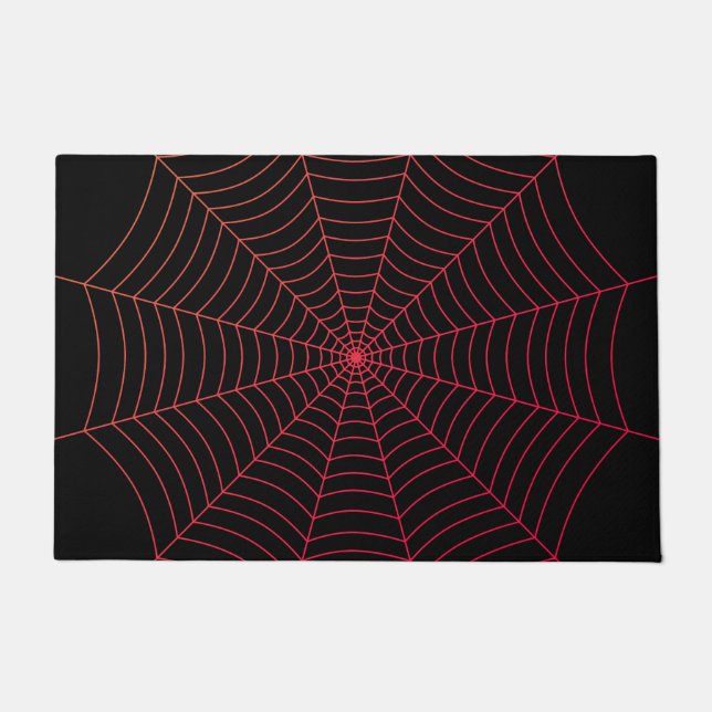 Zwart rood spinnenweb Halloween patroon Deurmat (Voorkant)