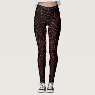 Zwart rood spinnenweb Halloween patroon Leggings