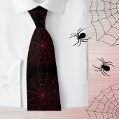 Zwart rood spinnenweb Halloween patroon Stropdas