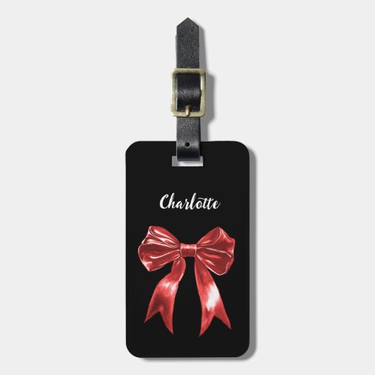 Zwart rood stripnaam script bagagelabel (Voorkant verticaal)