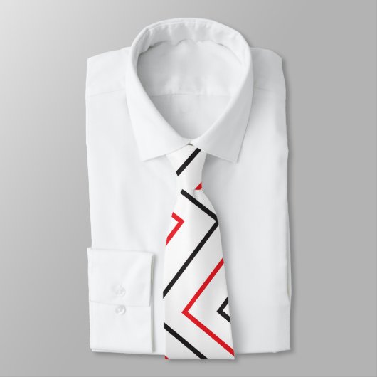 Zwart-rood - verticaal Chevron Stripe Patroon Stropdas (Gebonden)