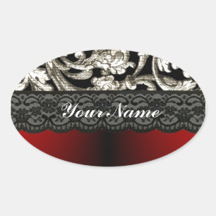 Zwart-rood vocht patroon ovale sticker