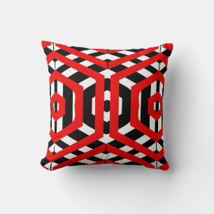Zwart, rood, wit abstract patroon effen achterkant kussen