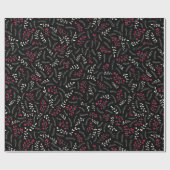 Zwart rood wit bladpatroon cadeaupapier (Vlak)