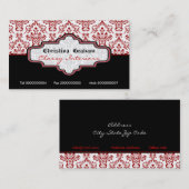 Zwart rood wit damast interieur visitekaartje (Voorkant / Achterkant)