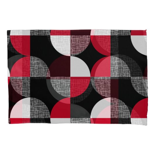 Zwart, rood, wit geometrisch geruite patroon. kussensloop (Voorkant)